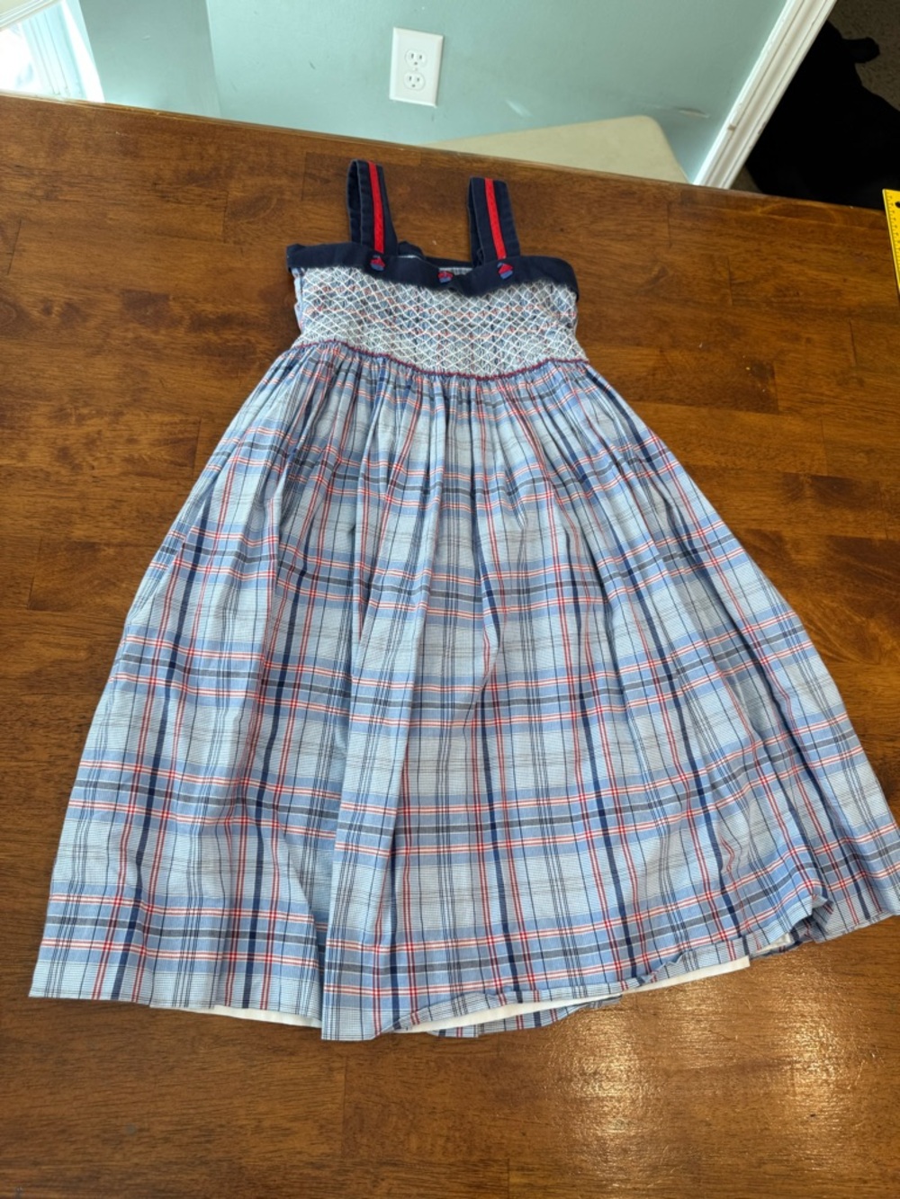 Anavini 5 Smocked Plaid Dress Blue Red Sleeveless Traditional Classic Nautical